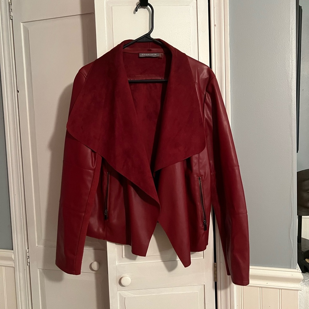Deep red open jacket - faux leather - size XL